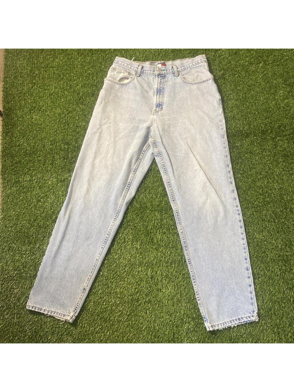 Vintage 90’s Distressed Tommy Hilfiger Big Logo Light wash straight leg jeans